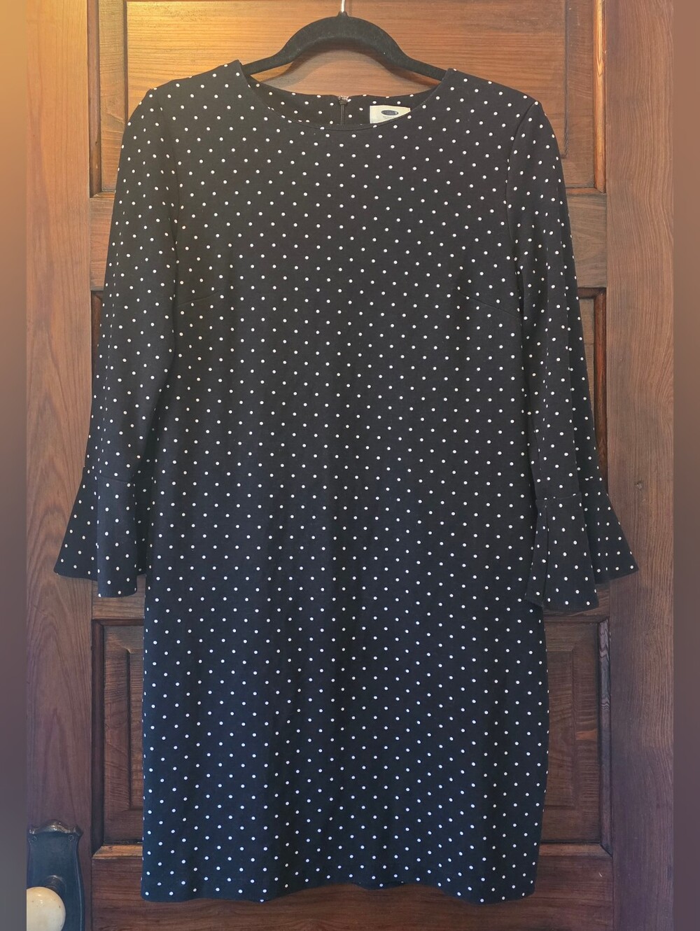 Old Navy Women's Black White Polka Dot Bell Sleeve Shift Dress S Tall